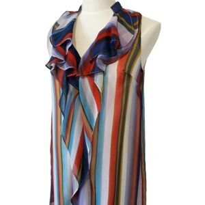 BCBG MAX AZRIA Mini tunic Dress cheer ruffle color block romantic stripe -S